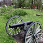 Honeysuckle pile grows behind 3-inch Ordnance Rifle at Redoubt